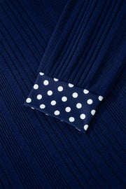 Polka Dot Trim Bow Back Ribbed Top – Blue