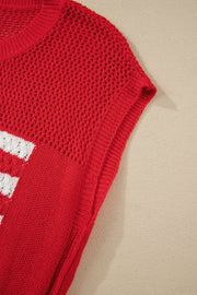 American Flag Short Sleeve Sweater Top – Red