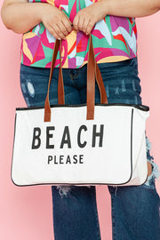 “Beach Please” Canvas Tote Bag – White