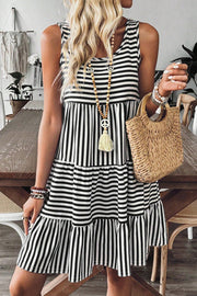 Striped Sleeveless U-Neck Mini Dress – Black