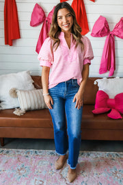 Sweet Escape Striped Puff Sleeve Blouse | Pink