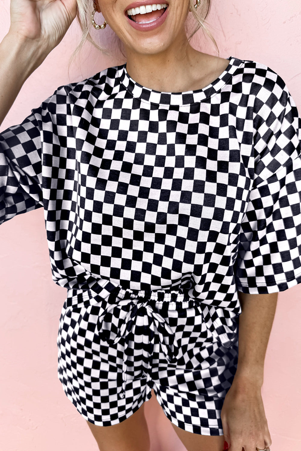 Checkered Tee & Shorts Set – Black