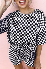 Checkered Tee & Shorts Set – Black