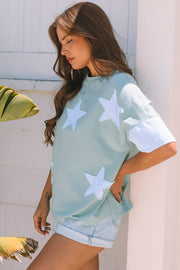 Smoke Green Frayed Star Patch Oversized Tee