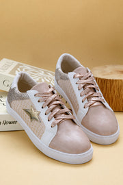 Glitter Star Patchwork Lace-Up Sneakers – Gold