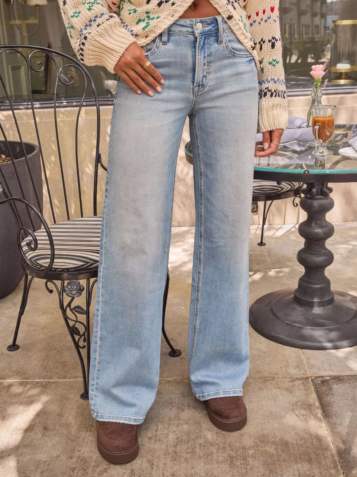 High-Rise Washed Wide Leg Jeans | Light Wash