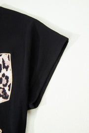 Leopard Bow Embroidered Tee – Black