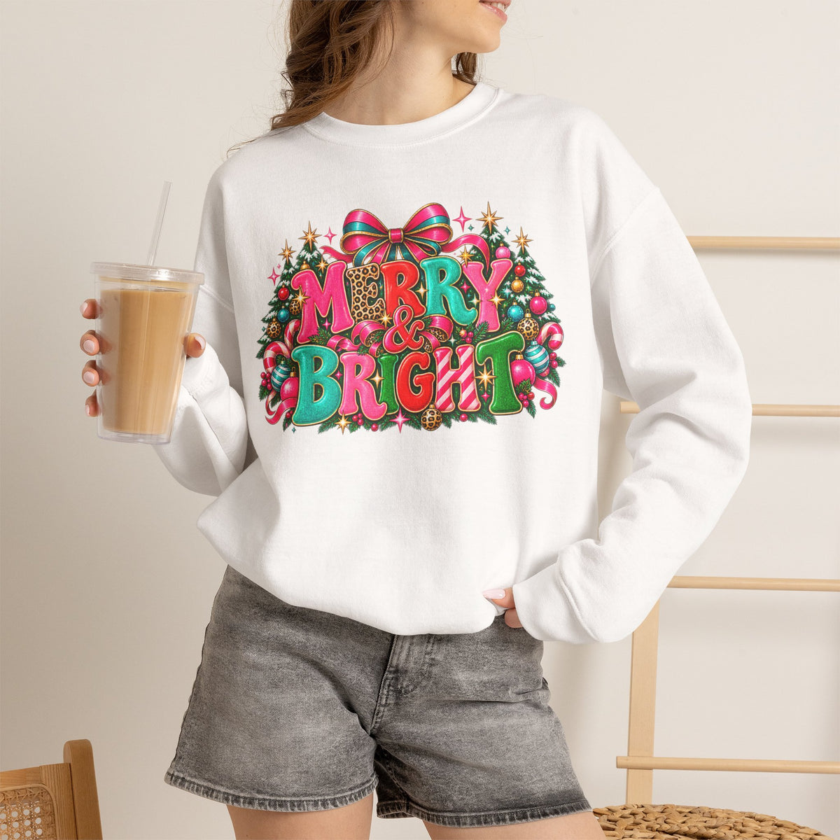 Merry & Bright | Colorful Christmas Graphic Sweatshirt