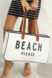 “Beach Please” Canvas Tote Bag – White