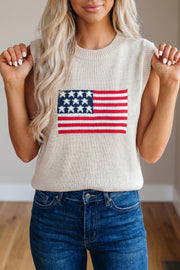 American Flag Sleeveless Knit Top – Parchment