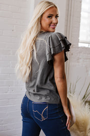 Layered Ruffle Short Sleeve Top – Dark Grey