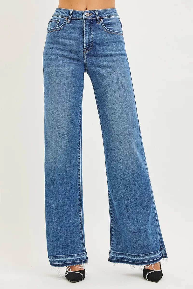 RISEN High Rise Wide Leg Jeans | Released Hem