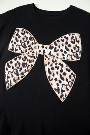 Leopard Bow Embroidered Tee – Black