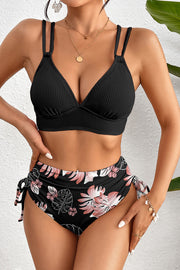 Ribbed High-Waist Bikini Set – Black