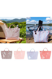 Rose Red Glossy Striped Oversized Tote Bag