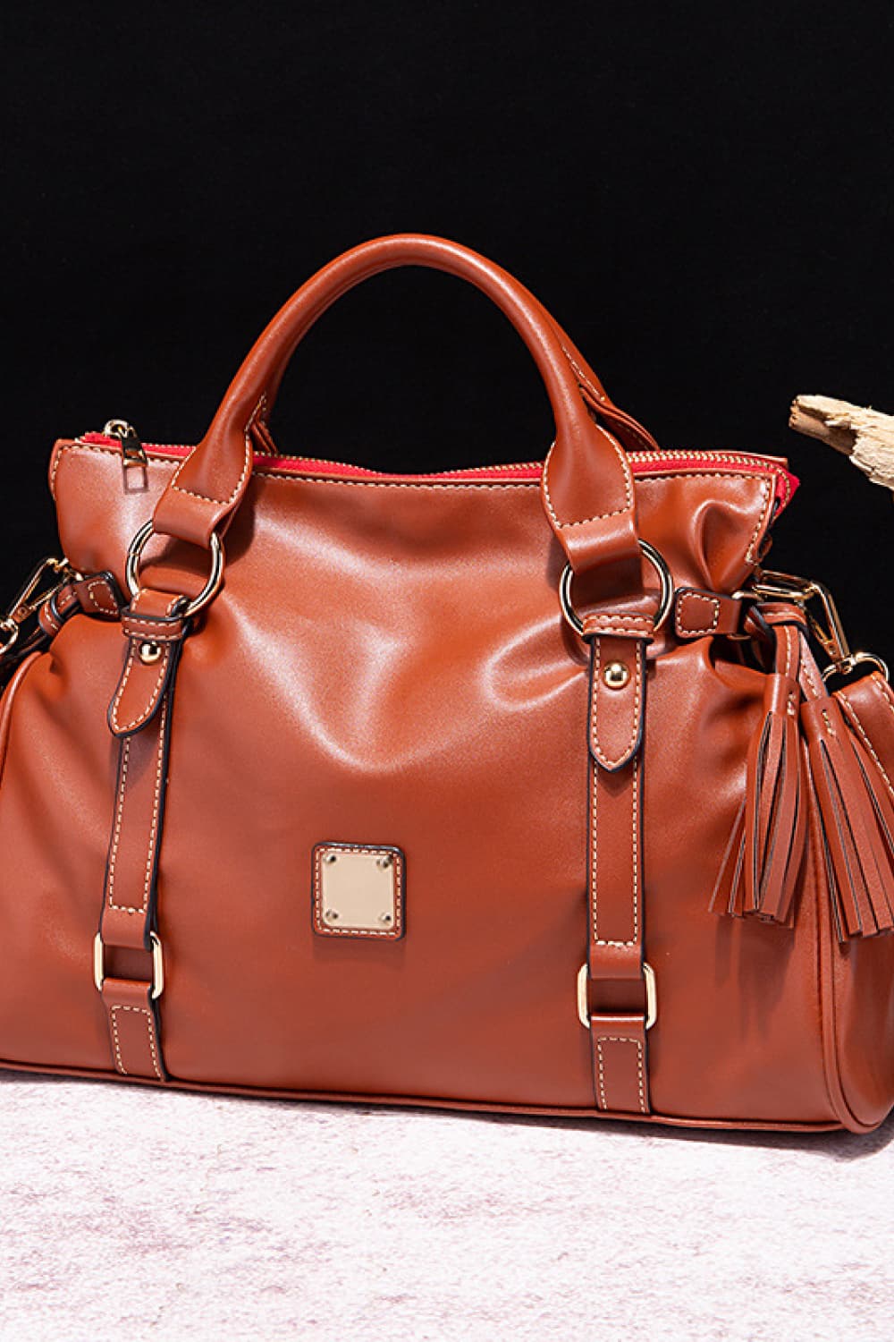 Tassel Detail PU Leather Handbag