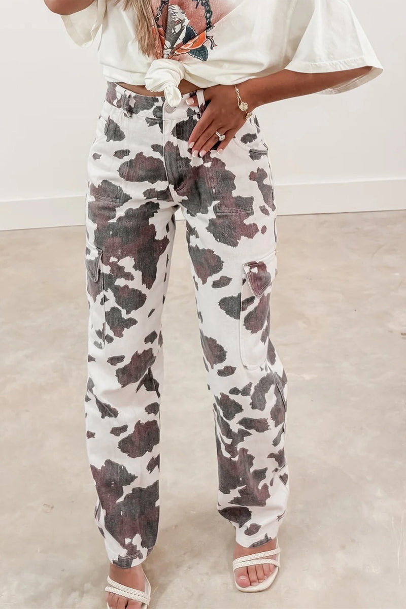 Cow Print Pocket Detail Jeans