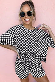 Checkered Tee & Shorts Set – Black