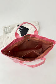 Rose Red Glossy Striped Oversized Tote Bag