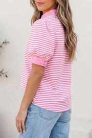 Sweet Escape Striped Puff Sleeve Blouse | Pink
