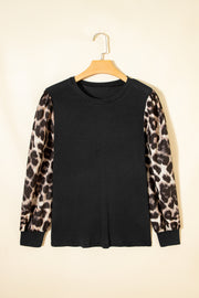 Leopard Patchwork Puff Sleeve Top – Khaki