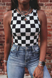 Checkerboard Slim Tank Top – Black