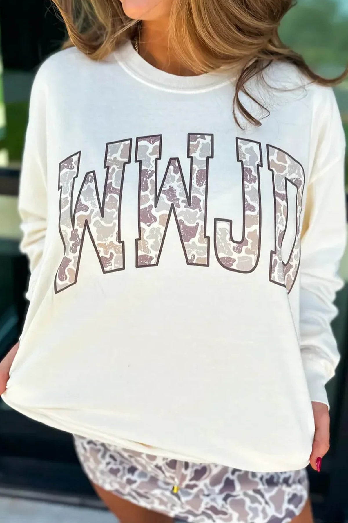 WWJD Camo Long Sleeve Top