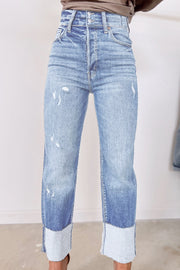 High-Rise Distressed Straight Leg Jeans – Sky Blue