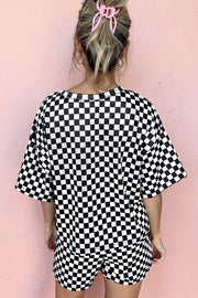 Checkered Tee & Shorts Set – Black
