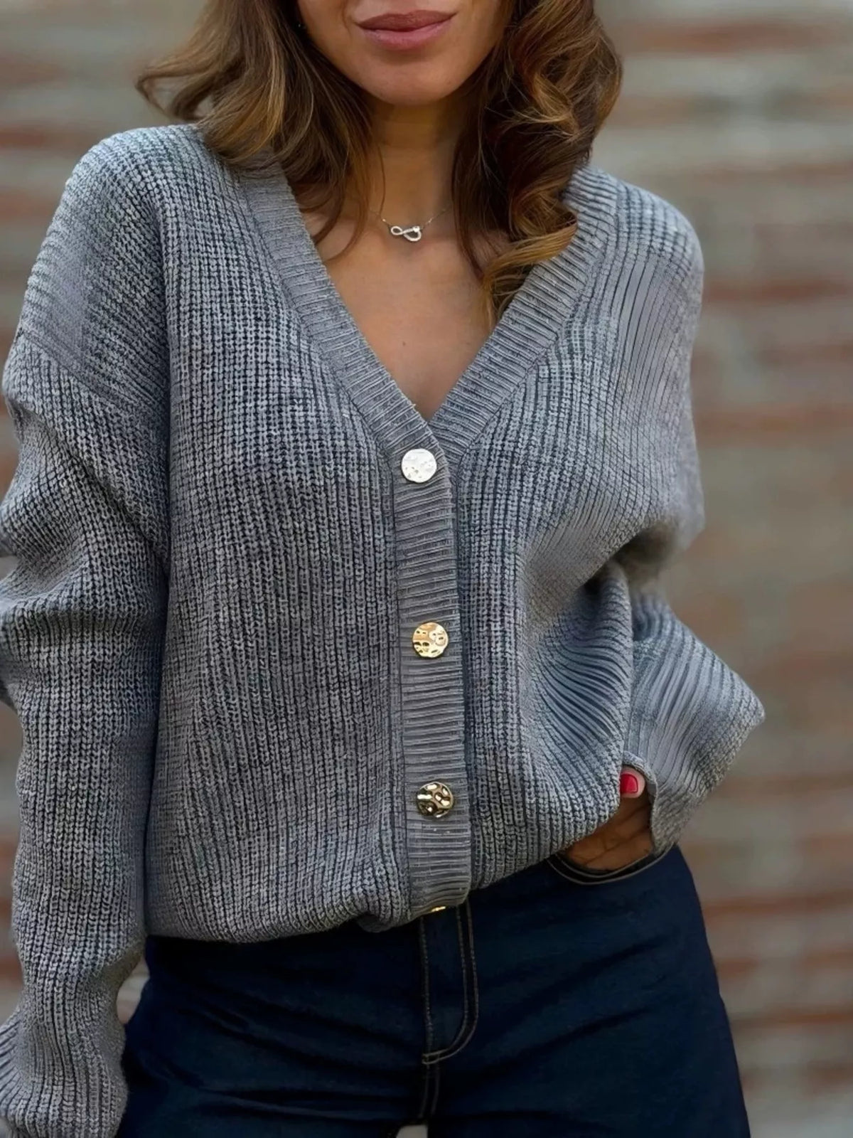 V-Neck Button-Up Knit Cardigan | Relaxed Fit