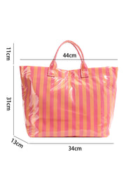 Rose Red Glossy Striped Oversized Tote Bag