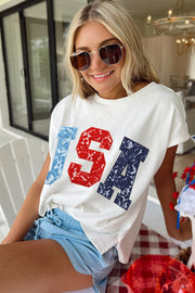 USA Color Block Dolman Tee – White