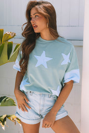 Smoke Green Frayed Star Patch Oversized Tee