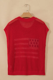 American Flag Short Sleeve Sweater Top – Red