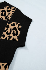 Leopard Checkerboard Knit Top – Black