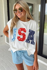 USA Color Block Dolman Tee – White