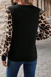 Leopard Patchwork Puff Sleeve Top – Khaki