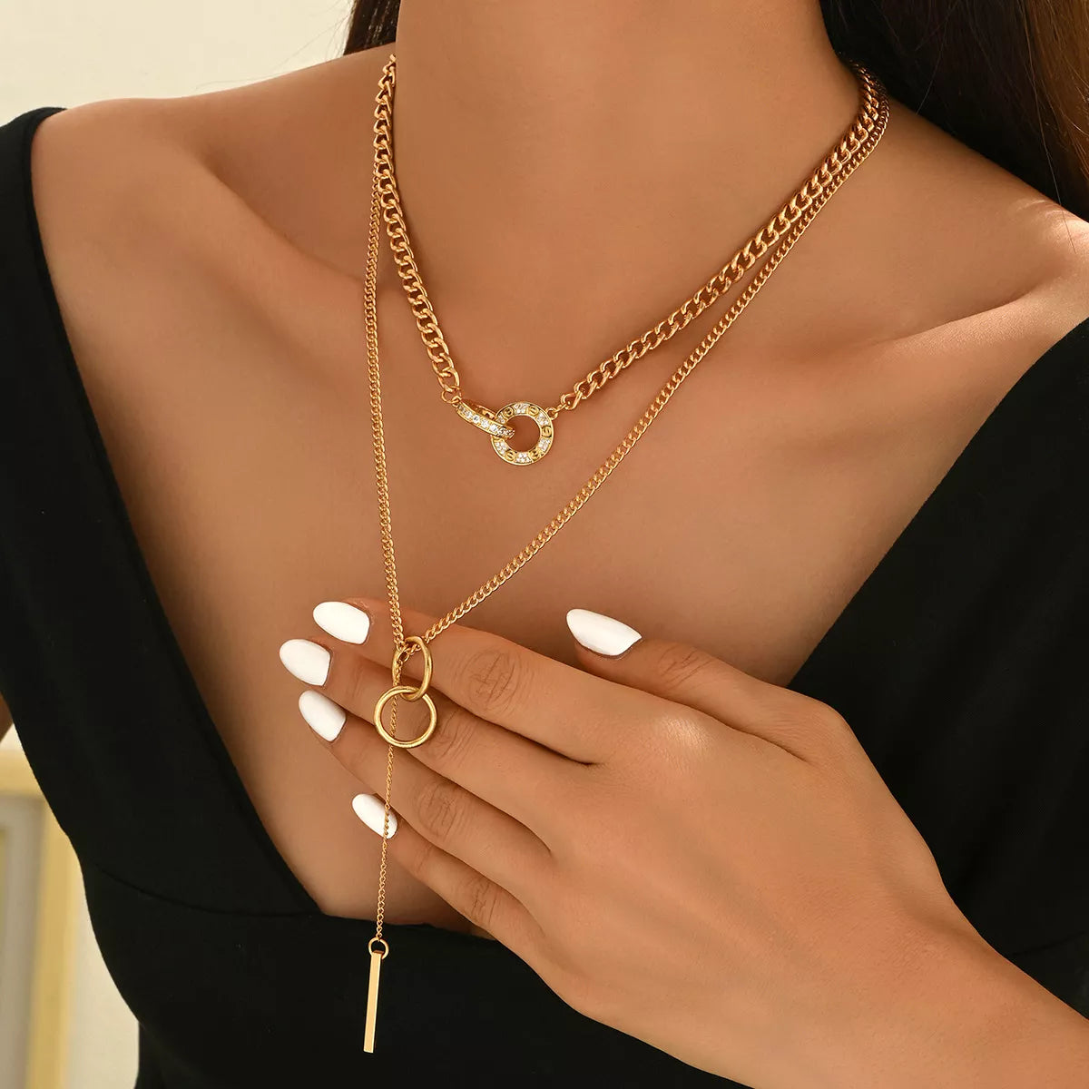 Double Layered Y-Pendant Necklace
