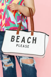 “Beach Please” Canvas Tote Bag – White