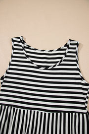 Striped Sleeveless U-Neck Mini Dress – Black