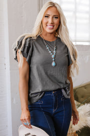 Layered Ruffle Short Sleeve Top – Dark Grey