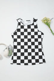 Checkerboard Slim Tank Top – Black