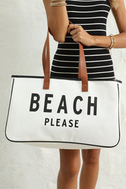 “Beach Please” Canvas Tote Bag – White