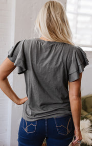 Layered Ruffle Short Sleeve Top – Dark Grey