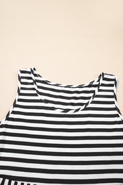 Striped Sleeveless U-Neck Mini Dress – Black