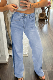 Contrast Stripe Wide Leg Jeans