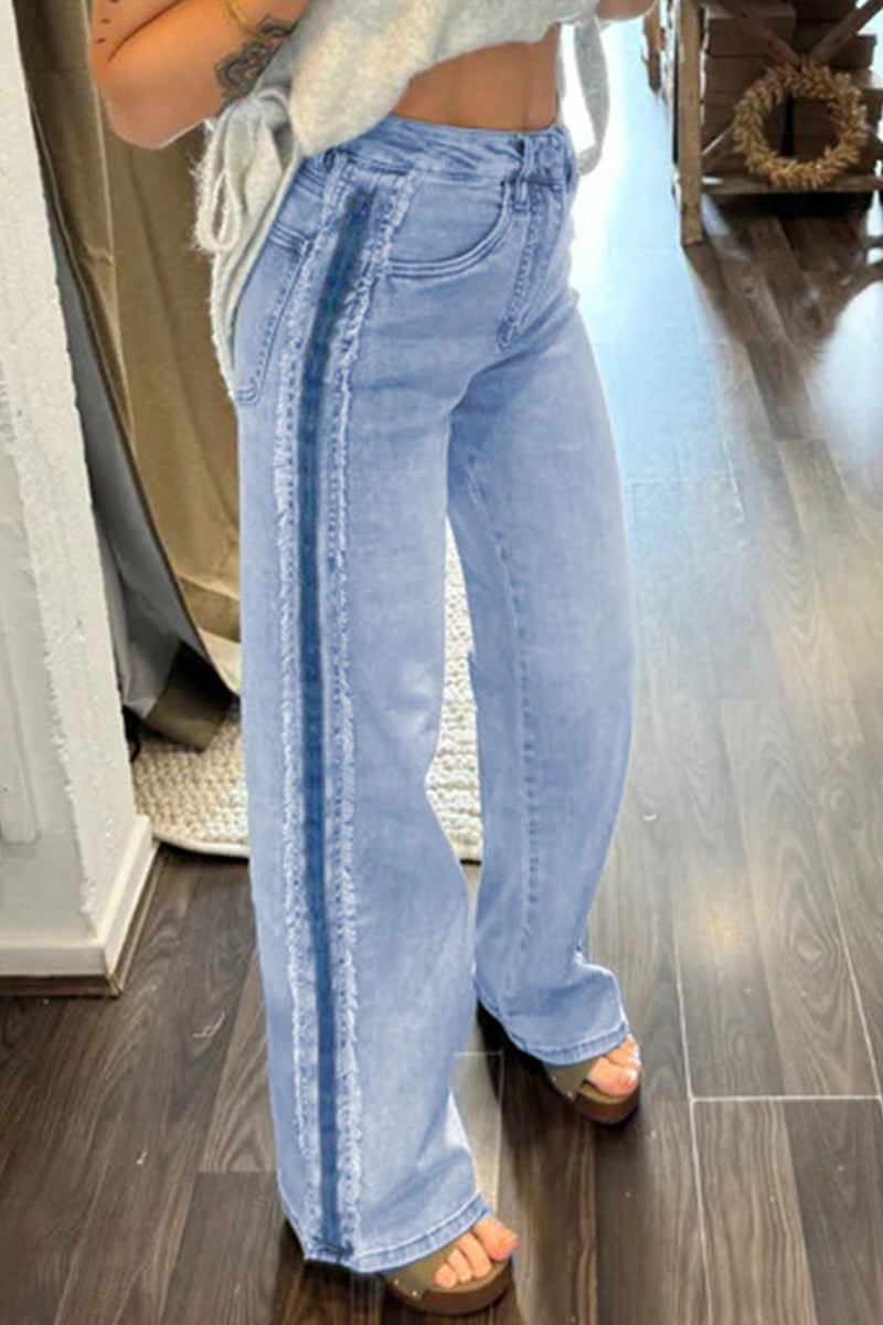 Contrast Stripe Wide Leg Jeans