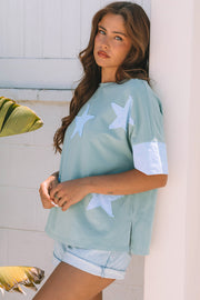 Smoke Green Frayed Star Patch Oversized Tee