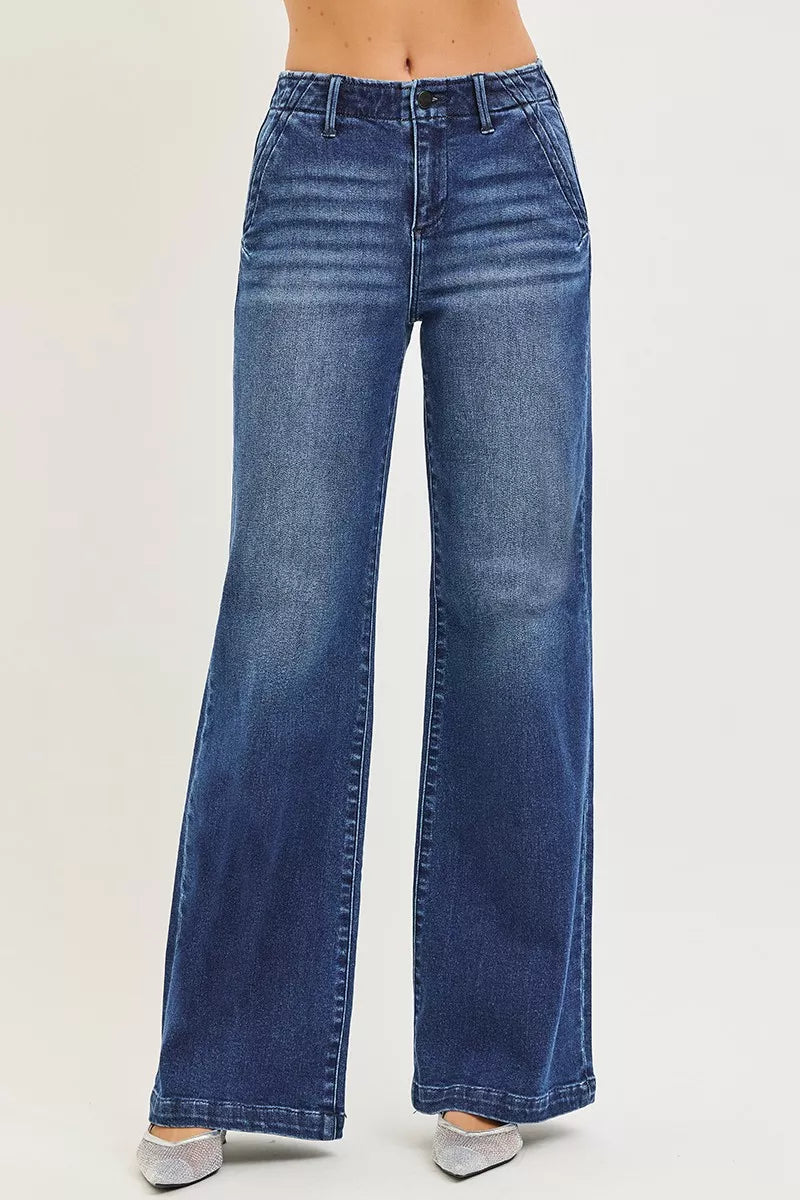RISEN High Rise Wide Leg Jeans | Slanted Pocket