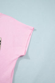 Leopard Bow Embroidered Tee – Pink
